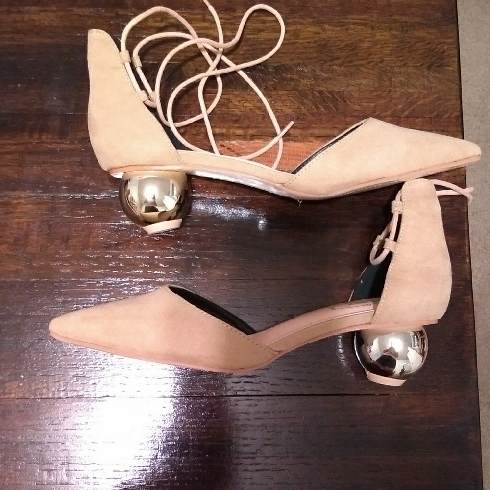 Gold sphere wrap heels